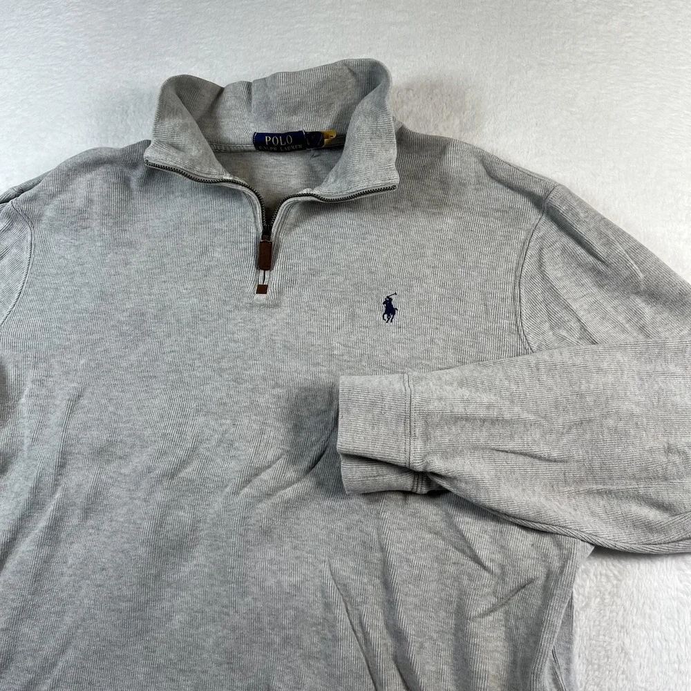 Polo Ralph Lauren Sweatshirt Mens XL Gray 1/4 Zip Mock Neck Pullover Pony Logo